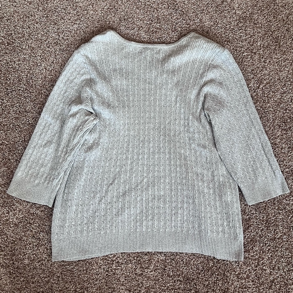 Karen Scott Gray Cozy Henley Ribbed Button-Up‎ Sweater - Picture 3 of 4